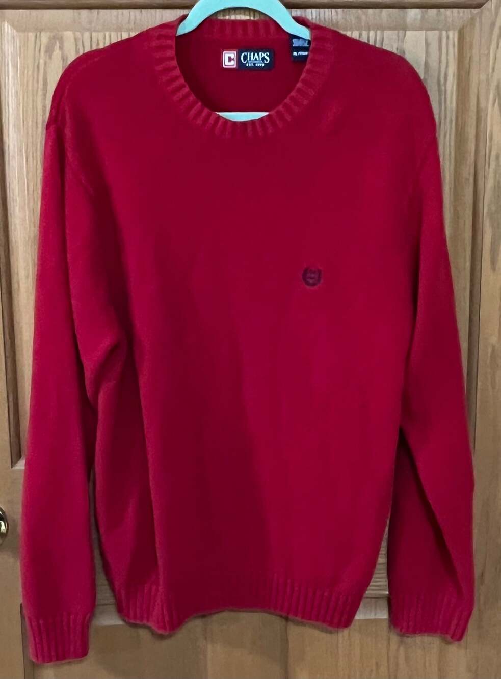 Chaps Men’s XL Red 100% Cotton Crewneck Sweater Classic Pullover